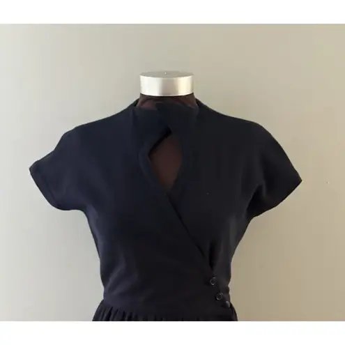 Vintage Adele Simpson Wrap Dress Size 6 Navy Blue Heritage Quiet Luxury Bergdorf