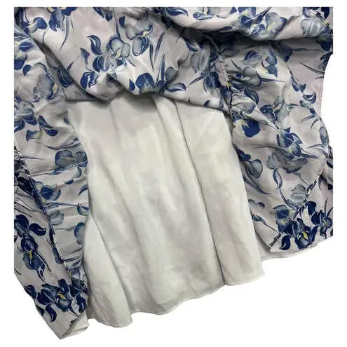 Jason Wu Dress Womens 10 White Blue Silk Floral Ruffle Mini Long Sleeve Designer