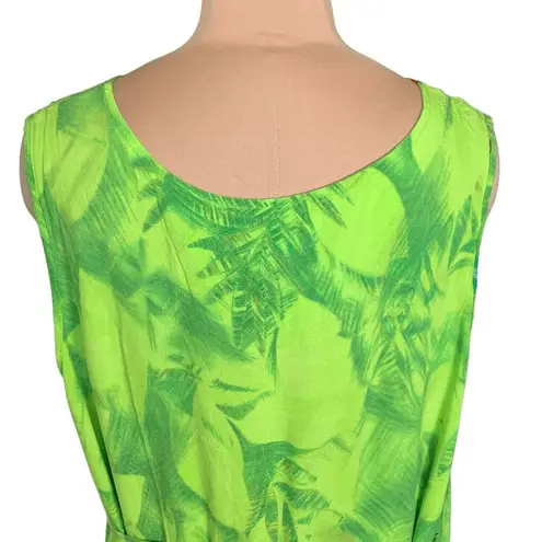 Jane Ashley Vintage Green Tropical Floral Dress Sleeveless Rayon Resort Wear 2X
