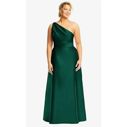 Alfred Sung Draped One-Shoulder Satin Maxi Dress With Pockets Size 6