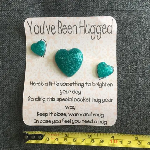 Set/3 “You’ve Been Hugged” Sparkly Talisman Gift Stones, Teal Blue Green