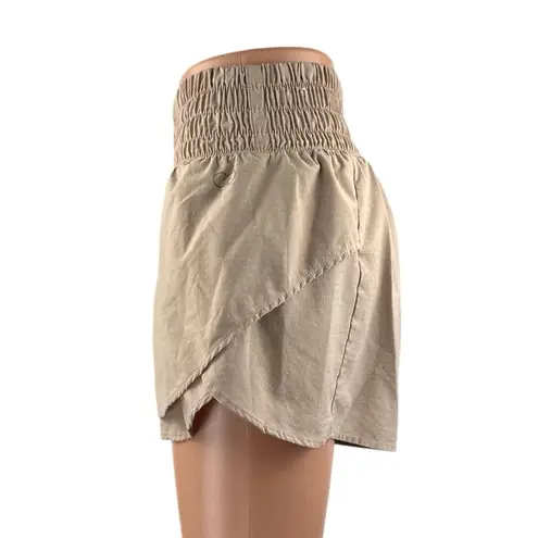 Calia Women's Green Tan Elastic Smocked High Waisted Mini Shorts Set of 2 Size S