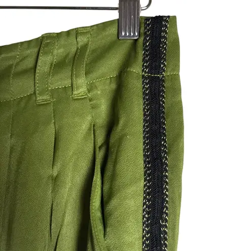 Anthropologie  Diandra Green Pleated Satin Side Stripe High Rise Jogger Pants 4