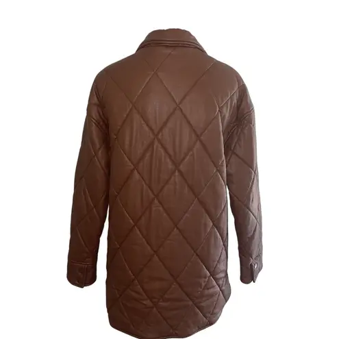 Slate + Willow Brown Quilted Faux Leather Shacket Jacket | Oversized Quiet Luxury Layer