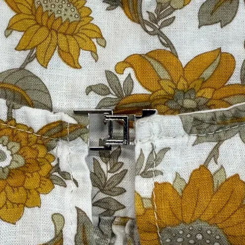 Cupcakes and Cashmere Floral Blouse Puff Sleeve Linen Blend Top Size L Yellow Size L