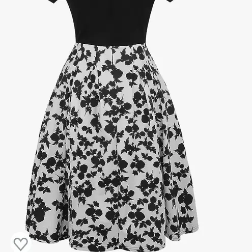 NWT Women's Casual Party Dress Pockets Puffy Swing Black & White MSRP $51 Size L