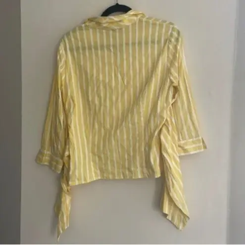 Carlisle Vintage  Yellow and White Striped Button Down Tie Front Blouse Shirt