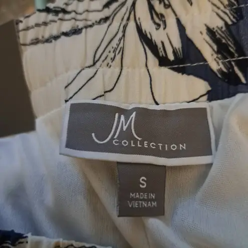 JM Collection Womens Comfort Waistband Capri Wide Leg Pants White Floral Sz S
