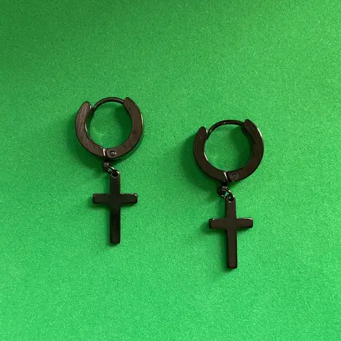 Titanium Steel Cross Dangle Drop Earrings for Men Women,Punk Hip Hop Earrings Black
