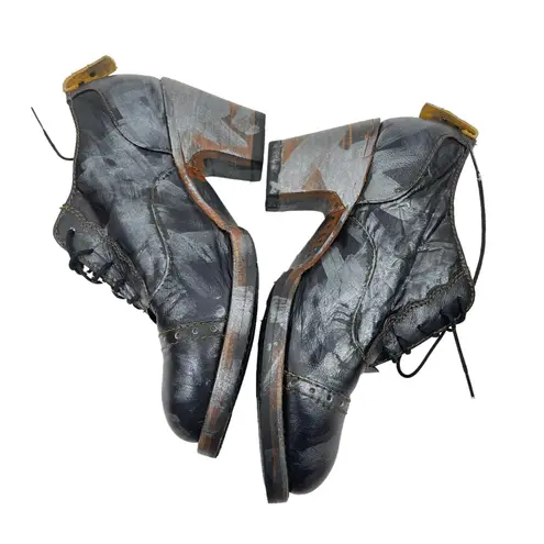 Pskaufman Crosswalk Oxford Ankle Boots Hand Paint Metallic Cap Toe Size 7 Black