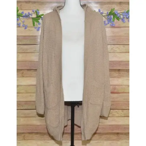 Soho Apparel Light Brown Open Front Hoodie Crochet Cardigan Sweater Size 2XL