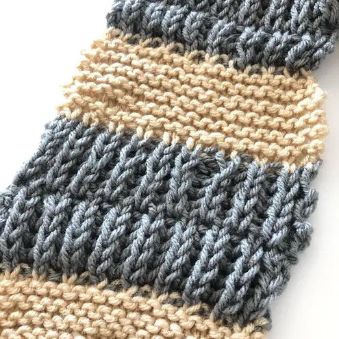 Handmade Gray and Cream Tan Crochet Knit Tassel Scarf