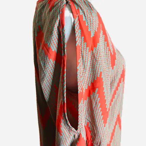 Glam  Orange & Teal Chevron Print Bell Sleeve Tunic Dress Size S