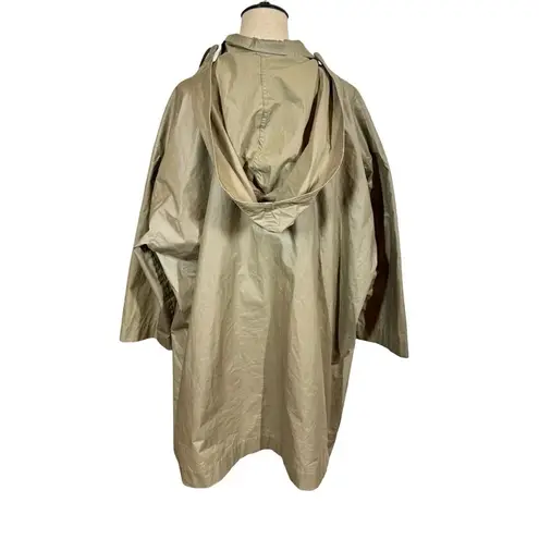 Eskandar Swing Coat Waxed Rain Jacket Detachable Hood Olive Green Sz:1/Small