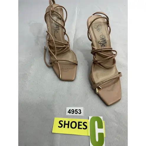 Womans So Me Sandals 7.5 Tie Up Stiletto Heel Nude Tan