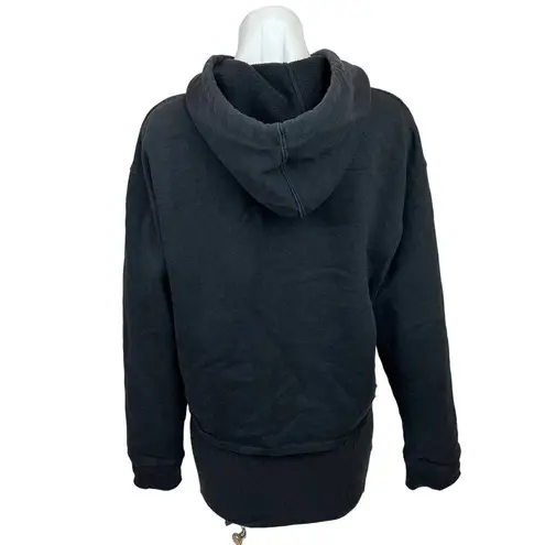 Champion  Womens Black Cropped Distressed Long Sleeve Hooded Sweatshirt Sweater L