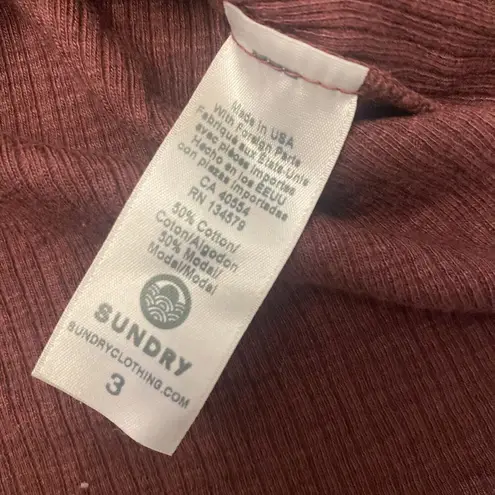 Sundry  3 mauve ribbed knit cotton‎ modal long sleeve long line turtleneck large