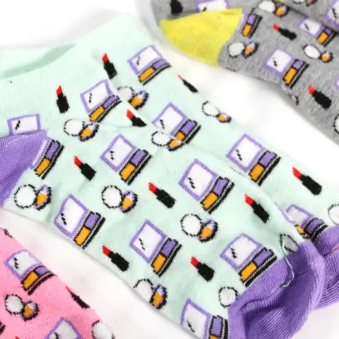 Y2K Makeup Lipstick Set of 3 Womens Ankle Socks Pink