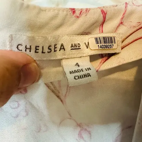 CHELSEA AND WALKER Women's White Pink Floral Button Front Mini Dress Size 4
