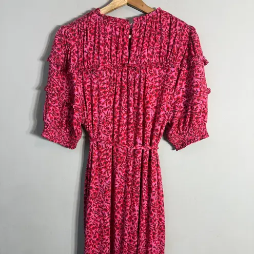 Boden Yoke Detail Floral Jersey Midi Dress Women's 10L Gin Fizz Pink Boho Chic Size undefined