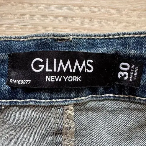 Glimms New York Jeans Natural Leather Shorts Genuine Cowhide Shorts SZ 30 #2505 Blue