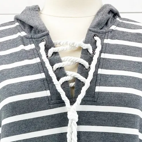 CAbi  Womens M Winward Striped Rope Tie Hoodie Sweatshirt Striped Gray Nautical