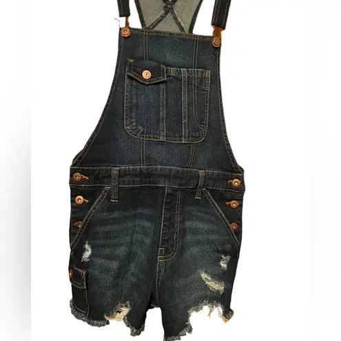 No Boundaries  Overalls Shorts Womens Medium Dark Wash Cut Off Distressed Denim