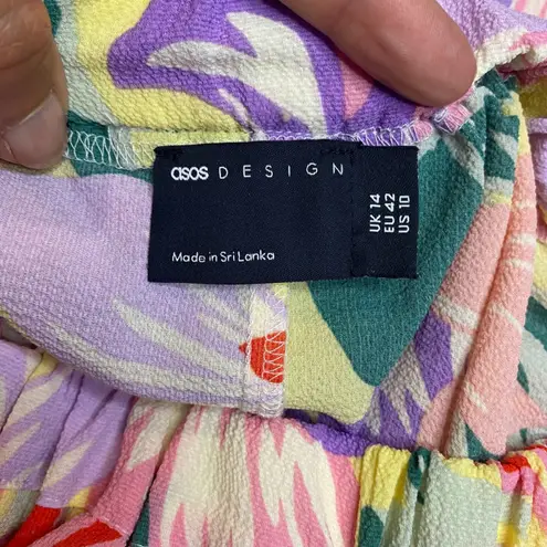 ASOS  DESIGN Floral‎ Maxi Dress Off Shoulder Trapeze Long Sleeve Tiered US 10