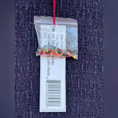 FRANCES VALENTINE Twiggy Fringe Dress Cotton Boucle Navy size 1 X Blue