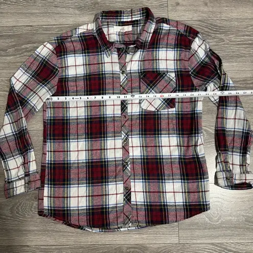 Thread & Supply Women Multicolor Collard Long Sleeves Relaxed Plaid Shirt Sz XL White