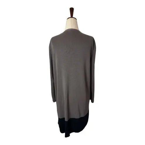 Eileen Fisher  Sweater Women Medium Brown Knit Tencel Colorblocked Open‎ Cardigan