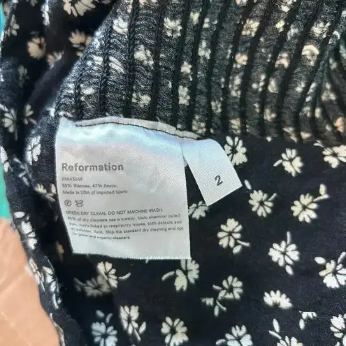 Reformation  Ellora Floral Tie Strap Cropped Tank Black Smocked Womens Size 2