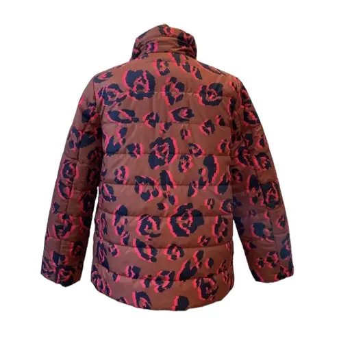 LOGO By Lori Goldstein Womens Large Puffer Jacket Fall Leopard Coat Animal Print