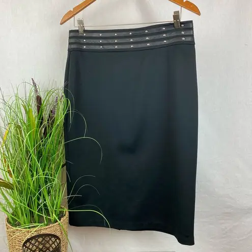 New York & Co. Black Leather & Studded Waist Midi Skirt M Size M