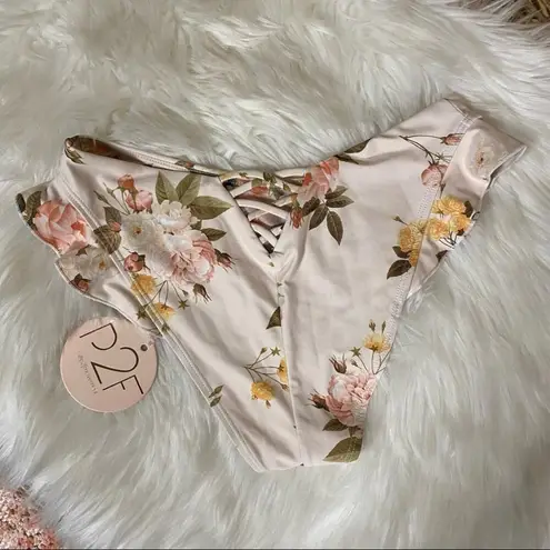 Power 2 the Flower Pale Pink Floral Ruffle Sophia Bikini Swim Bottoms Size S