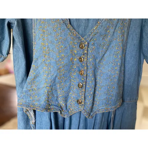 Vintage Friday Wear 100 Cotton Vest Embroidered Cottagecore Boho Prairie Western Blue Size 12