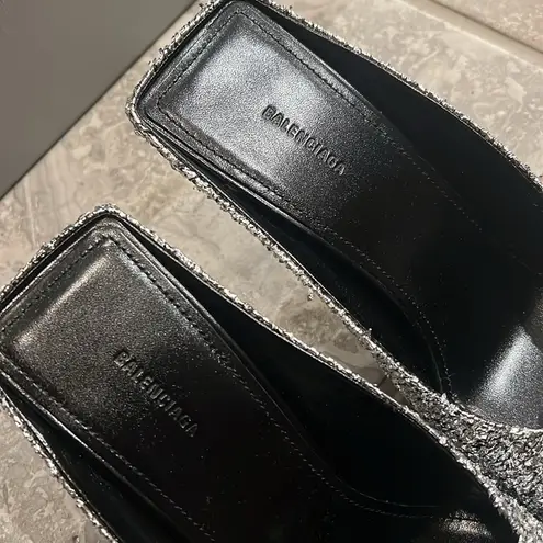 Balenciaga Knife Glitter High Heel Mules in Silver Titanium Size 36 New in Box