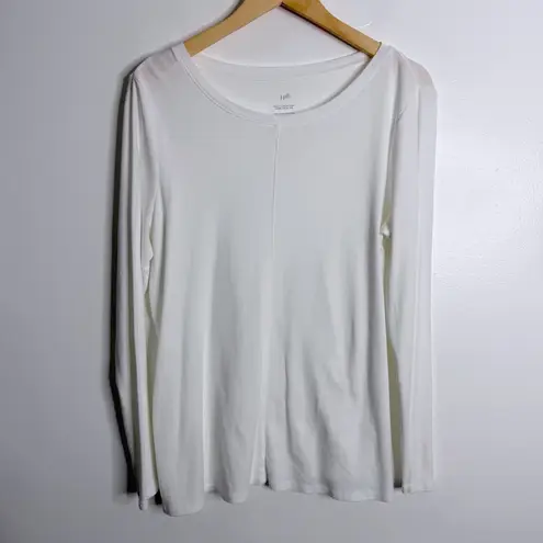 J. Jill White Long Sleeve Pima Crew Neck Tee Medium Stretch Comfort Basic Staple
