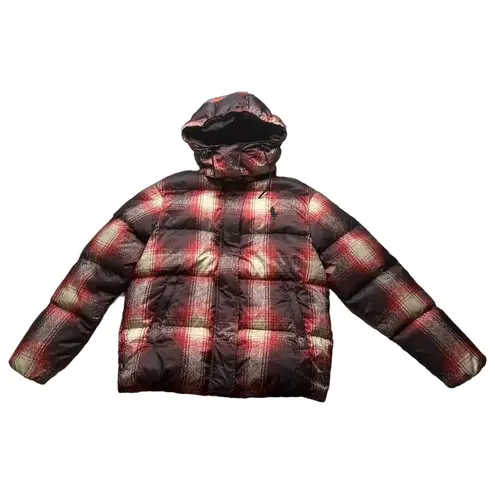 NEW Polo Ralph Lauren Carly Down Jacket Insulated Plaid Puffer Winter Coat Sz XL Red