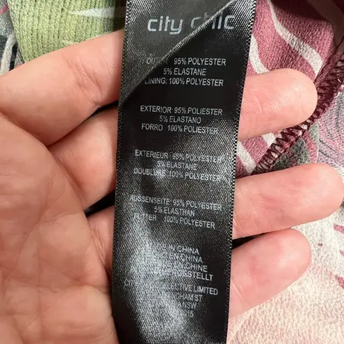 City Chic Tropic Heat Tropical Flowy Burgundy Wrap Wide Leg Jumpsuit Sz 16