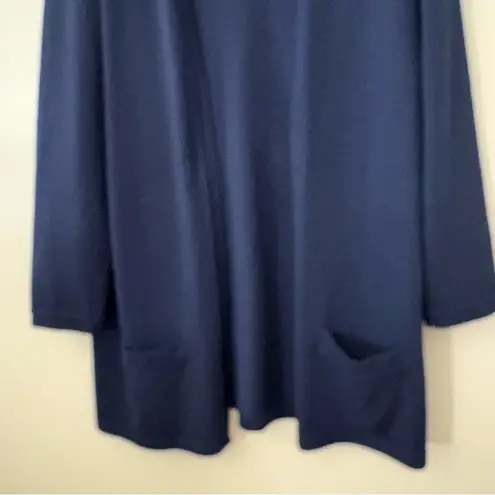 St. John Basics Santana Knit Open Front Cardigan Braided Trim Navy Size Large