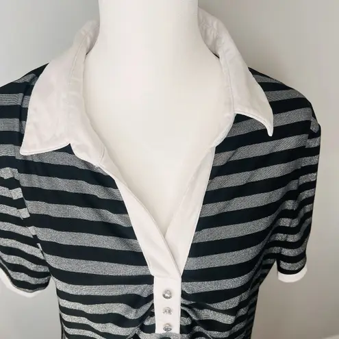 Bette And Court Horizontal Strip Top Professional Collared Shirt Gray Size XL