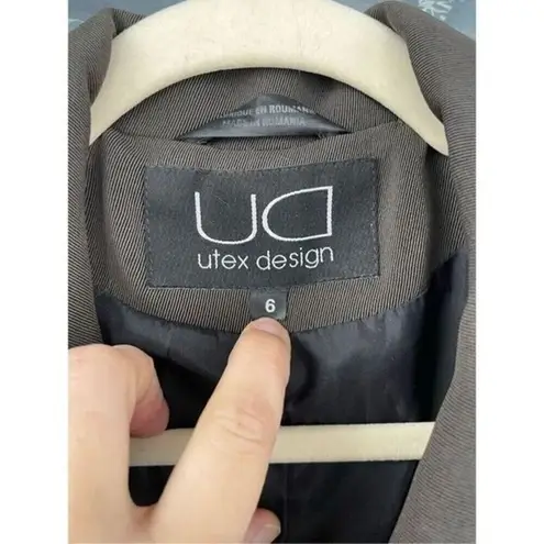 80s 90s Vintage Utex Design Minimalist Brown Longline Coat Size 6 Made in Romani