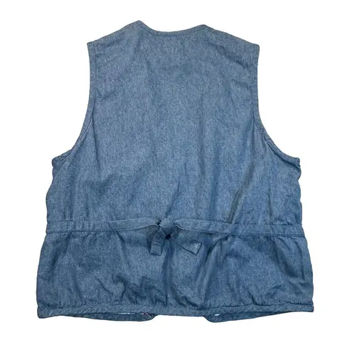 Casey and Max Vintage Vest Womens Medium Blue Red Woven Denim Gingham Tie Back