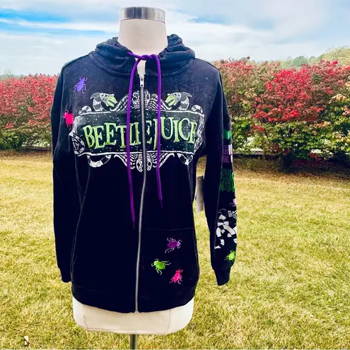 Black Beetlejuice Hoodie with Colorful Graphics (XS)