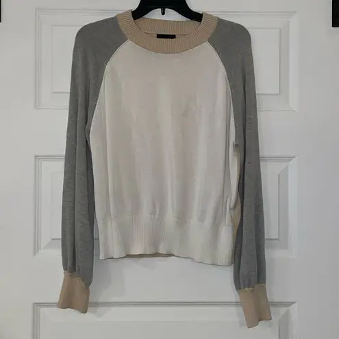 Monrow Neutral Colorblock Crew Neck Sweater Gray Size M