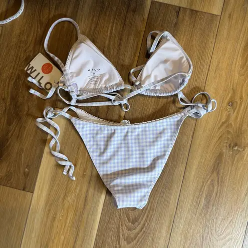 Wilo the Label Blue Gingham Bikini Set size medium M string tie adjustable nwt