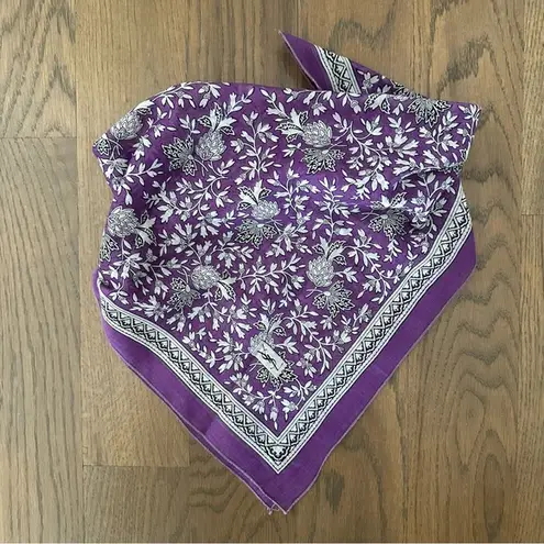 Yves Saint Laurent Floral Paisley Printed Cotton Bandana Scarf Purple 18" Square
