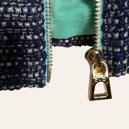Sail To Sable Navy Blue Tweed Zip Up Bell Sleeve Jacket Size Small