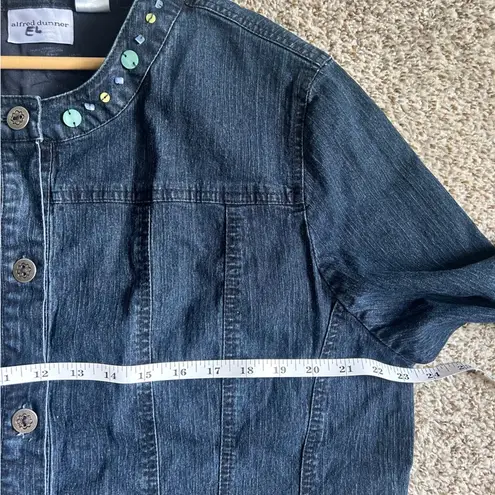 Alfred Dunner Dark Blue Jean Jacket Butterfly Embroidery Beaded Denim Casual Size 18